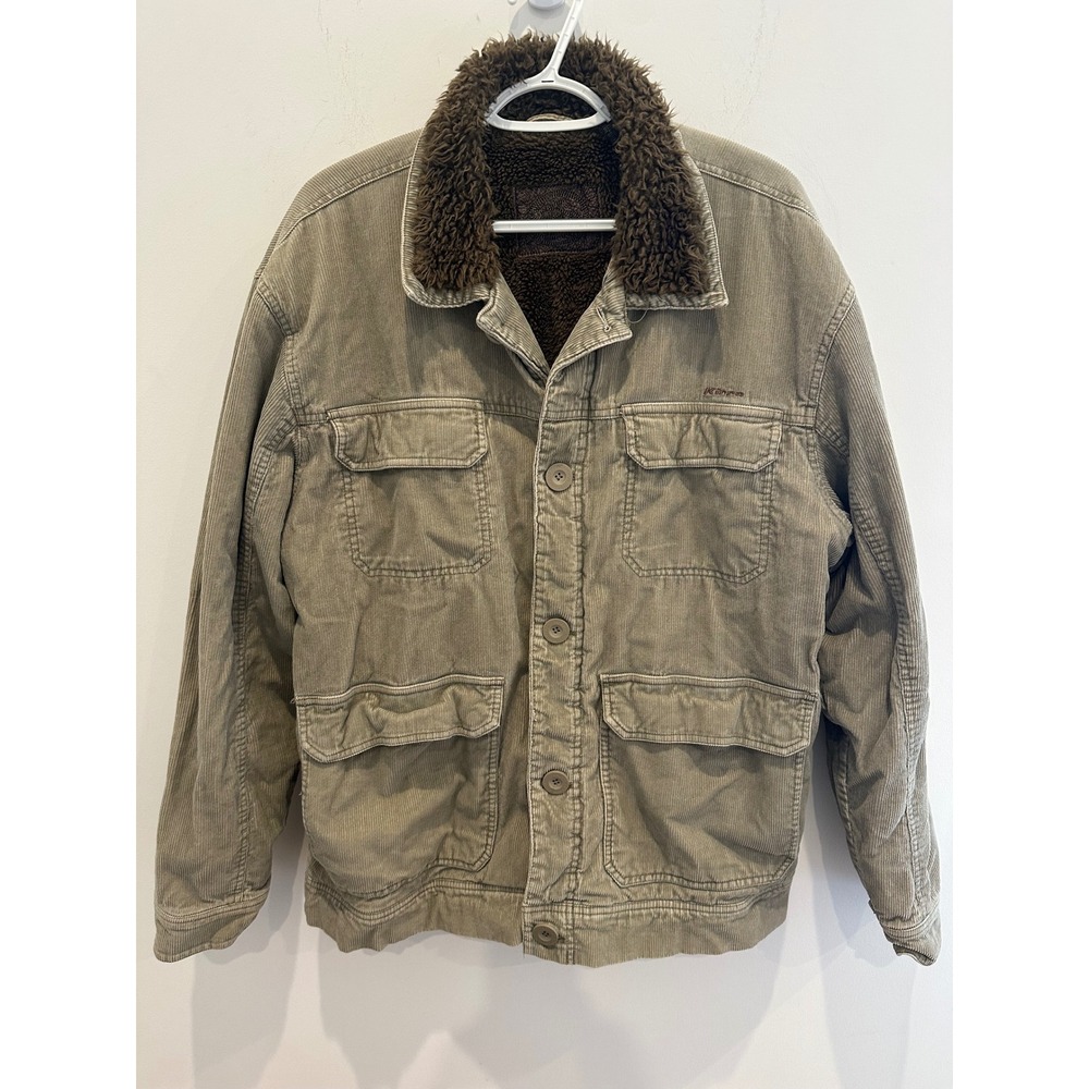 Kirra Y2K VTG Mens Corduroy Jacket XL Olive Tan Sherpa Lined Cargo Utility Coat